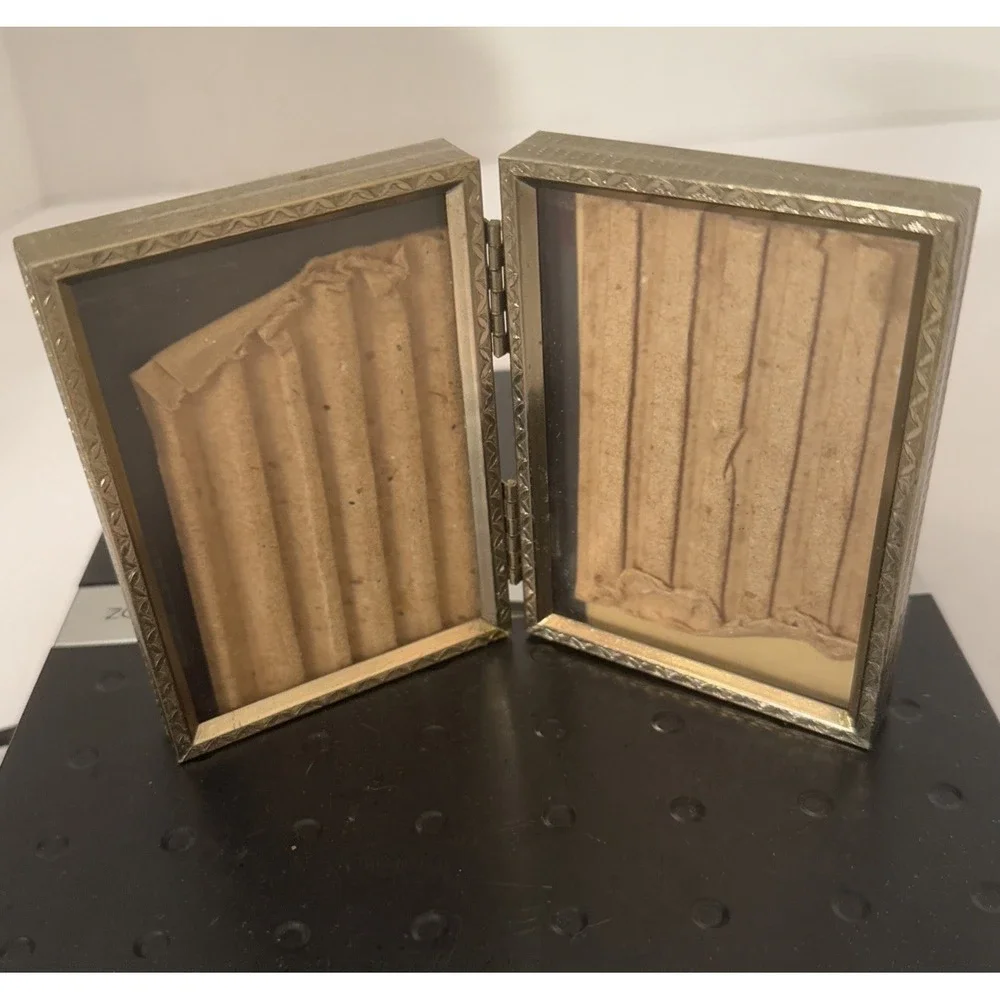 Vintage Gold Tone Metal Bi-Fold Double Hinged Picture Frame-3.25